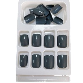 Square Press on Nails Short Fake Nails Grey Color Acrylic Nails with Solid Color Design Full Cover False Nails Glossy Glue on Nails Nature Press on Nails Stick on Nails for Women DIY Manicure24pcs