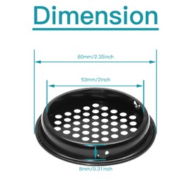 Auvotuis 6Pcs 53mm/ 2inch Air Vents Stainless Steel, Black Round Soffit Louver Vent Mesh Hole Air Vent Louver for Bathroom, Kitchen, Cabinet, Wardrobe