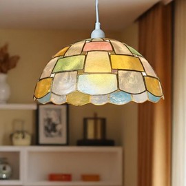 Capiz Shell Pendant Lampshade – Handcrafted Floral Ceiling Light Shade, 30cm, Vintage Style, Red and Green Design for Living Room, Bedroom, Dining Room (S15)