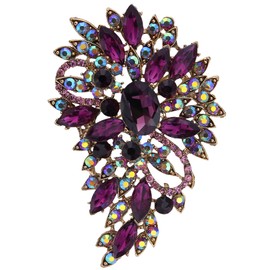 EVER FAITH Women's Austrian Crystal Vintage Inspired Flower Leaf Bouquet Brooch Purple Gold-Tone