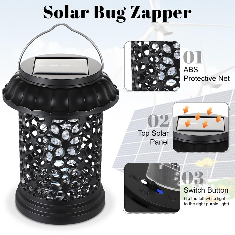 Qualirey 2 Pack Solar Bug Zapper for Outdoor & Indoor,