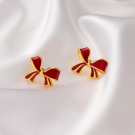 YUJIE Gold Bow Earrings for Teen Women Cute Dainty Red Small Earrings Trendy Jewelry Valentine's Day