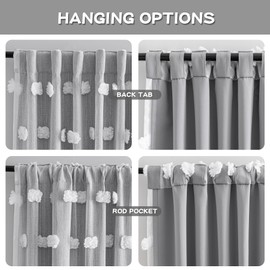 MYSKY HOME Grey Blackout Curtains for Kids Room Boys Bedroom 84 Inch Long Double Layer Curtain with White Pom Pom Sheer for Dining Room Back Tab Room Darkening Window Drapes 2 Panels, 52 x 84 in