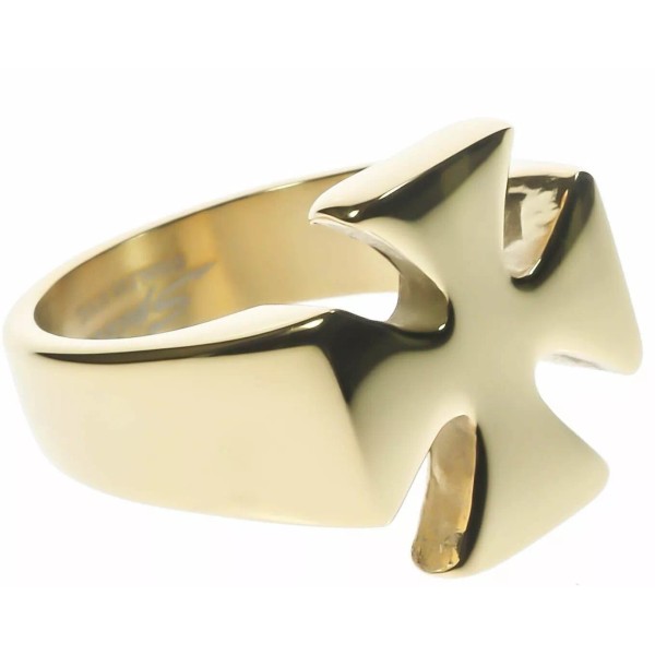 Knights Templar Iron Cross Mens Masonic Ring Smooth 18K Gold