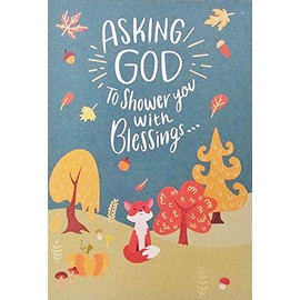 Greeting Card Asking God To Shower You With Blessings - Religious Christian Happy Thanksgiving with Woodland Fox