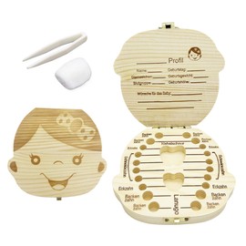 ZKSMNB Children's Tooth Boxes, Tooth Box for Milk Teeth Girls, Wooden Tooth Box for Tooth Fairy Gifts, Storage Container for Teeth with Tweezers and Cotton Ball (Girls)
