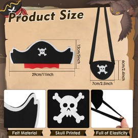 YONGQING Pirate Decoration Children's Birthday Set 8 Pirate Hat Children, 8 Eye Patches Pirate (with Stickers, Pirate Beard, Gemstones, Gold Coins), Pirate Hat Decorations for Children's Gifts,
