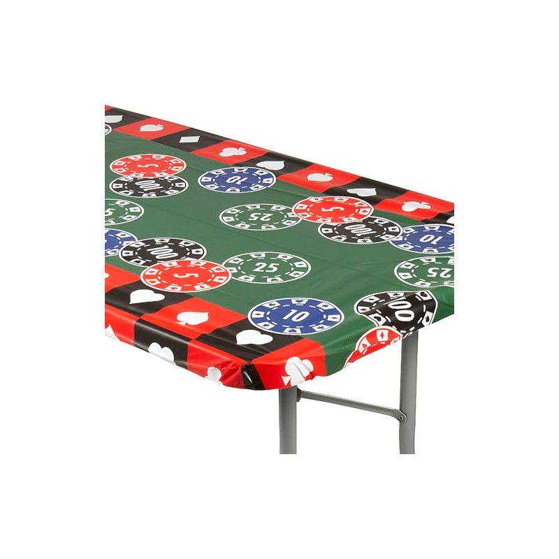 Fun Express 8 Ft. Casino Fitted Rectangle Plastic Tablecloth