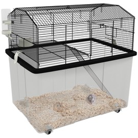 PawHut Hamster Cage, Gerbil Cage 2 Tier with Wheels, Deep Bottom, Ramp, Food Dish, Water Bottle, for Dwarf Hamster, Syrian Hamster, 57 x 43 x 57cm - Black