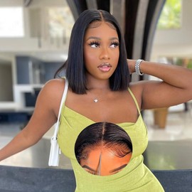 Wear and Go Glueless Bob Wig Human Hair Pre Plucked Pre Cut Straight 5X5 HD Lace Closure Bob Wigs Human Hair For Black Women Glueless Wigs Human Hair Short Bob Wig 150% Density (Black, 12 inch)