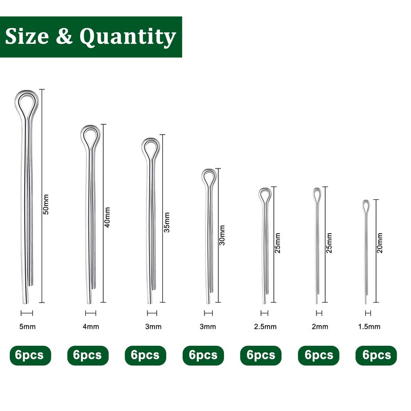 Cotter Pins Assortment Kit , 304 Stainless Steel Split Pins