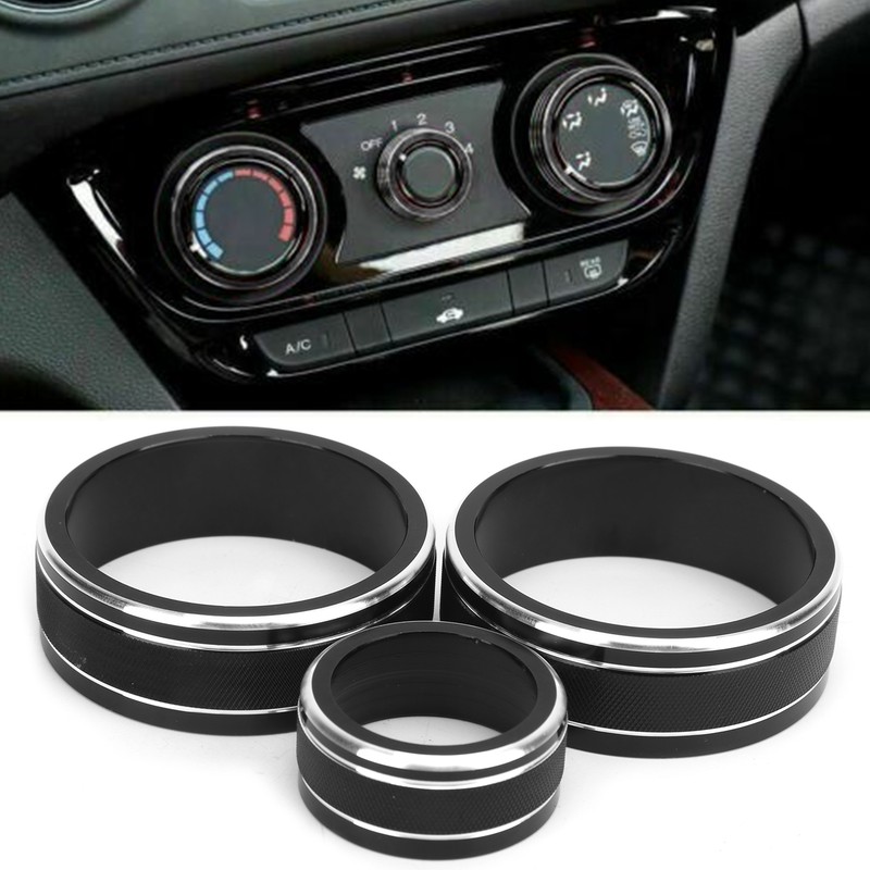 3pcs Car Air Conditioning Interior Climate Controller Knob Cover Black