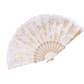 1 Packung weißer Faltfächer aus Spitze, tragbarer Handfächer für Damen, chinesischer Hochzeitsfächer, geeignet für die DIY-Dekoration von Hochzeits- und Kommunionsfeiern