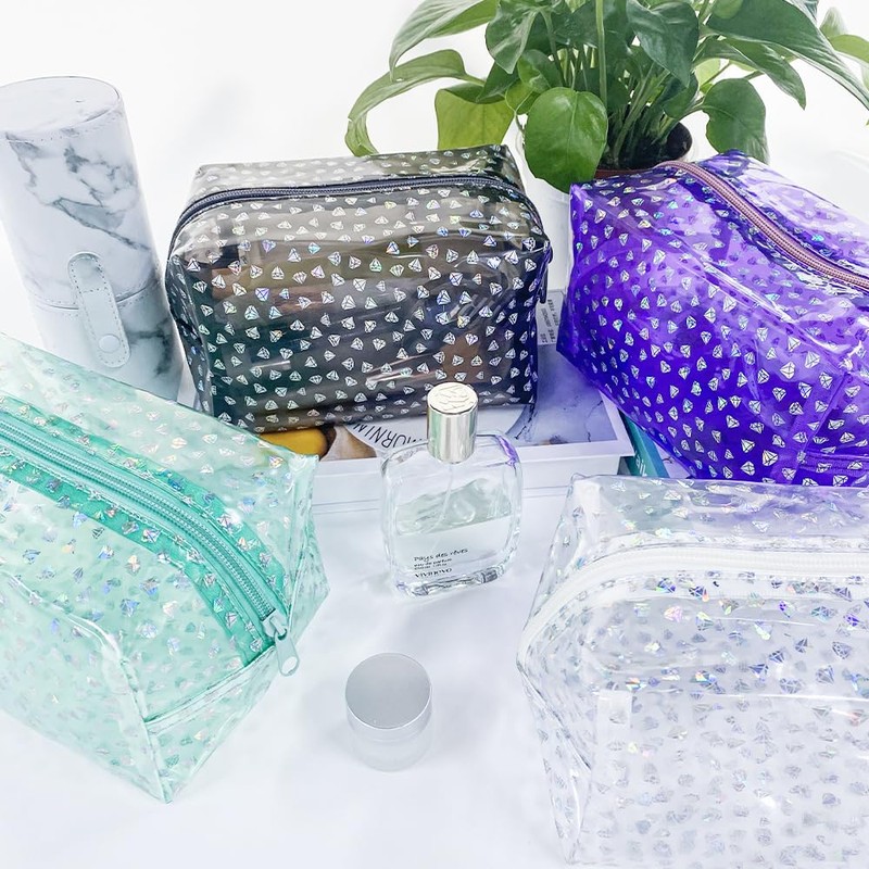 TotePrint Waterproof Transparent Makeup Bag Shiny Diamond Pattern Bag 2pcs,