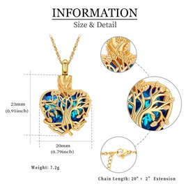 QGJNSGC Tree of Life Necklace Urn Necklace for Ashes Heart Cremation Jewelry for Women Men Crystal Ash Pendant Memorial Jewelry with Funnel Filler Jewelry Gifts, Stainless Steel
