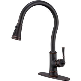 WINKEAR Brass Kitchen Faucet with Pull Down Sprayer, 3 Sprayer Modes High Arc Kitchen Sink Faucet, Roman High Arc, 3 Or 1 Hole with Deck Plate, Easy Install Pre-Install Supply Hose, ORB