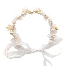 Flower Girl Headpiece White Pearl Headpiece Wedding Hair Accessories for Girl Bridesmaid Headband Holy Communion Hair Accessories (White)