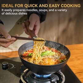 WANGYUANJI 10.2 Inch Cast Iron Wok with Lid, Flat Bottom Small Stir-Fry Pan with Wooden Handle, Uncoated Cast Iron Skillet for Gas, Induction and Electric Stovetops