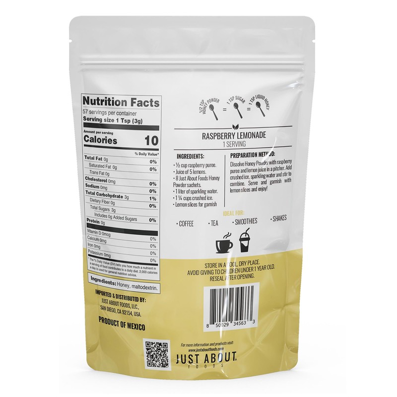 Just About Foods Honey Powder 6 oz, Pouch, Convenient Powder