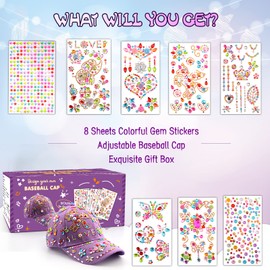 Gifts for Girls Decorate Your Own Baseball Cap with Unicorns Gems Stickers, Arts and Crafts for Kids ages 4-12, Fun Creative DIY Arts & Crafts for Girls, Birthday Gifts & Unicorns Toys for Kids