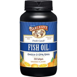 Barleans Fresh Catch Fish Oil, Omega-3, 1000mg EPADHA, Orange Flavor, 250 softgels                                                                    