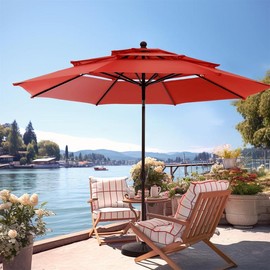 PHI VILLA 10 ft Outdoor Umbrella with 1.5" Umbrella Pole, 8 Sturdy Ribs, Triple Vented Top, 100% Polyester Fabric, Auto-Tilt Design Springtok Patio Lounge - Color: ORANGE RED, BASE: NO, I HAVE A BASE