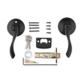 Weiser Belmont Matte Black Front Door Handle with Lock, Reversible Exterior/Interior Door Handles with Lock, Keyed Entry Door Lever for Front Door, Bedroom, Bathroom & Office, Traditional Home Decor