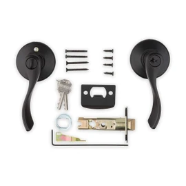 Weiser Belmont Matte Black Front Door Handle with Lock, Reversible Exterior/Interior Door Handles with Lock, Keyed Entry Door Lever for Front Door, Bedroom, Bathroom & Office, Traditional Home Decor