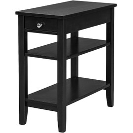 LUARANE Night Stand with Open Storage Shelves & Drawer, 3-Tier Small End Table, Narrow Beside Table with Sturdy Construction, Multifunctional Side Table for Office Living Room Bedroom (1, Black)