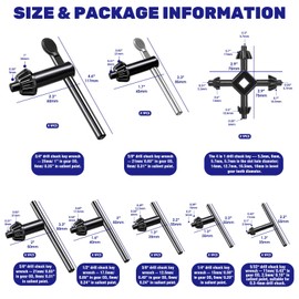 Waltool 8Pcs Universal 4 in 1 Drill Chuck Key Wrench and 3/4" 5/8" 1/2" 3/8" 1/4" 5/32" T-Handle Keyless Chuck Drill Press for Electric Drill Clamping Tool
