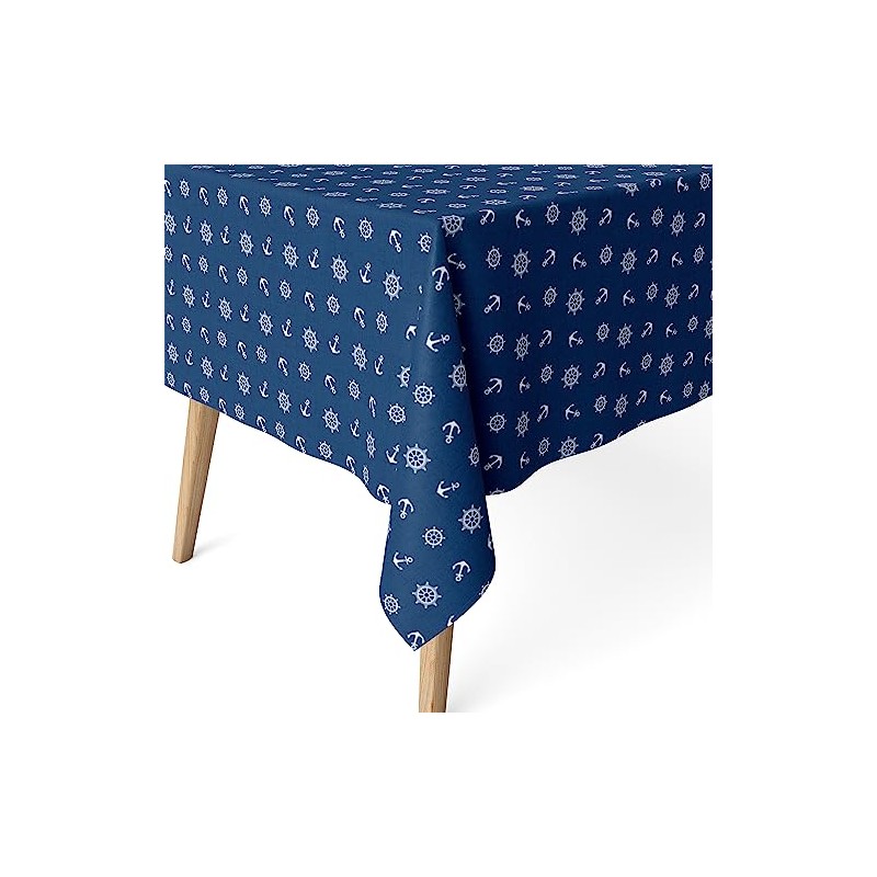 Martina Home Anchor Blue Resin Coated Tablecloth 100cm x 140cm