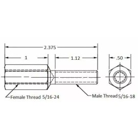 Bunker Hill Cables Thread adapter, 5/16-24 Female thread, 5/16-18 Male thread