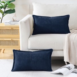 Artscope Corduroy Cushion Covers Pack of 2 Modern Patchwork Throw Pillow Covers Soft Pillowcase Broadside Decorative Textured Cushions for Home decor Sofa Bedroom Couch Navy Blue 30x50cm