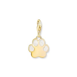 THOMAS SABO 2014-427-39 Women's Charm Pendant Dog Paw with White Cold Enamel Gold-Plated 925 Sterling Silver 750 Yellow Gold Plated Cold Enamel, One size, Sterling Silver, None
