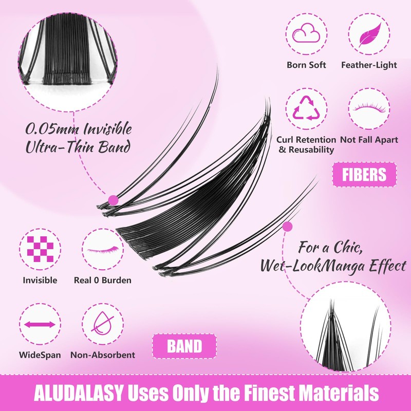 ALUDALASY Manga Lash Clusters Kit 8-16MM C Curl Natural False