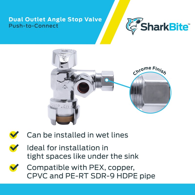 SharkBite 1/2 x 3/8 Inch Compression Dual Outlet Angle Stop