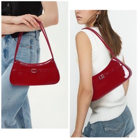 CATSEA Y2k Shoulder Bag Red Patent Leather Purse For Women Small Vintage Handbag Burgundy Hobo Bags Faux Leather Underarm