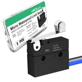 3PCS Waterproof Micro Limit Switch, SPDT 1NO 1NC, IP67 Sealed Roller Lever, 5A 250VAC, V-W1-1C25
