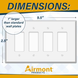 4-Gang Oversized White Metal Rocker Switch Wall Plate – 9.5" x 5.5" Jumbo GFCI Outlet Cover, Heavy-Duty Painted Steel, Corrosion-Resistant, Universal Fit with Matching Screws, Made in USA