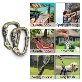 Skull Style Carabiner Clip with Articulated Cervical Column Clasp,Hiking Backpacking Snap Hook Buckle Clip，Stainless Steel Heavy Metal Skull Key Chain