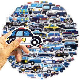 50Pcs Police Car Stickers Vehicles Vinyl Decals Party Decor Water Bottle Laptop Refrigerator Skateboard Car Helmet Sticker (Police Car)
