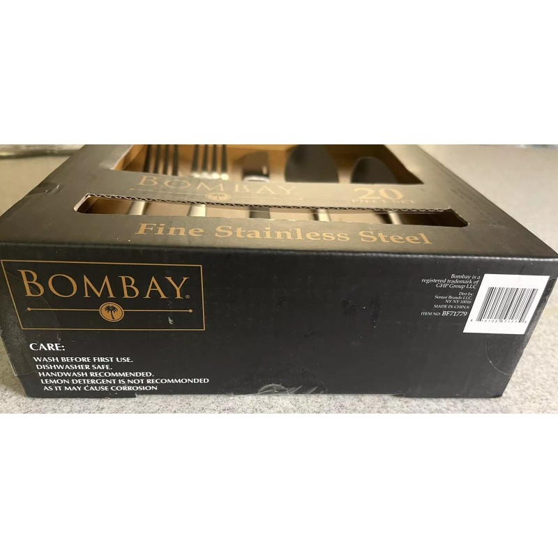 Bombay GENEVA 20 pc Fine Stainless Steel Black Flatware Set