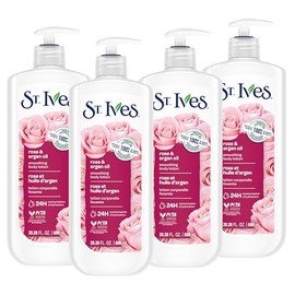 St. Ives Smoothing Hand & Body Lotion for Dry Skin Rose and Argan Oil Made with 100% Natural Moisturizers 21 oz 4 Pack