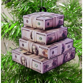 Cash Money - Stacks on Stacks - Bejamin Pile Christmas Ornament