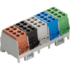 Mains 5-pin junction terminal for profile rail – power distributor, VDE-certified (German Electrical Engineering Association)
