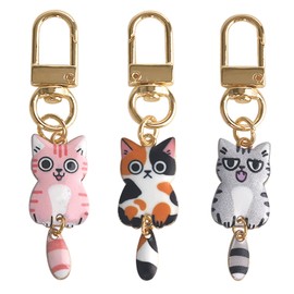 LunarCharm 3 Pieces Cute Cat Keychain Gifts for Cat Lovers for Women Men Gifts Cat Theme Mini Keychain, Style 3, L