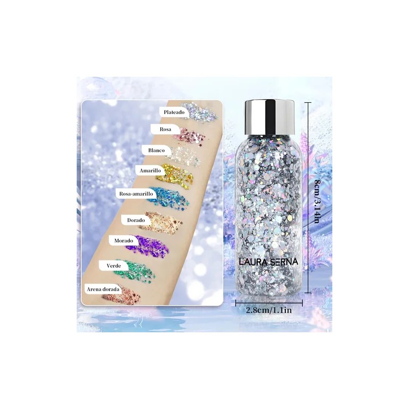 9pz Body Glitter Maquillaje Cabello Cuerpo Brillos Colores