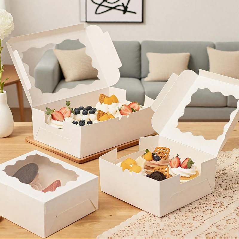 30pcs Cookie Boxes with Window, 6x6x3 Inches White Bakery Boxes,