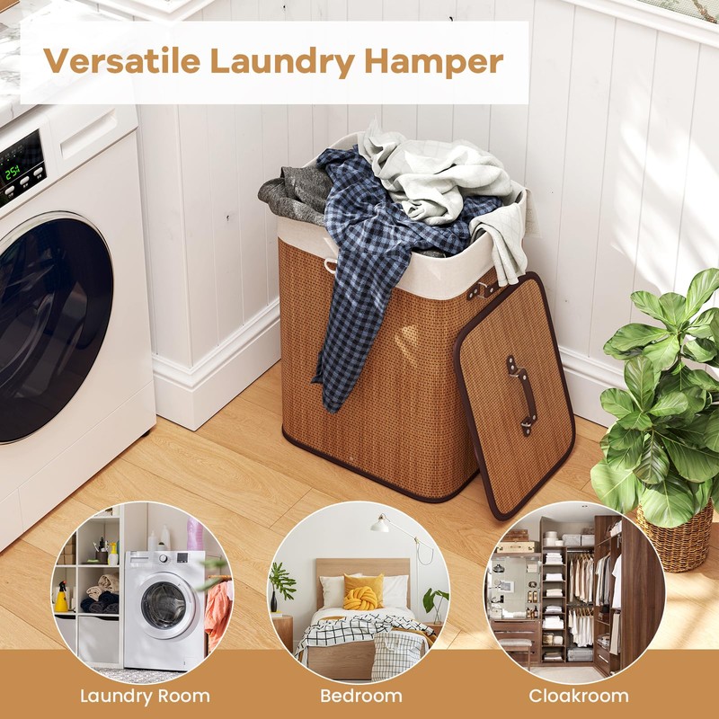 Giantex Bamboo Laundry Hamper with Lid, 72L Large & Tall