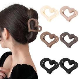 Ufgin 6 Pcs Heart Hair Claw Clips for Women-Medium Matte Nonslip Hair Heart Clips for Thin Thick Hair Cute Claw Hairpins for Women and Girls(Brown)